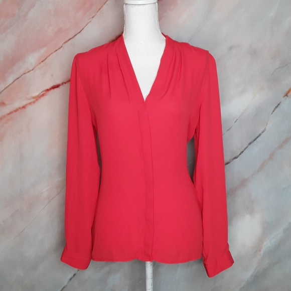 Violet & Claire Tops - VIOLET & CLAIRE Red V-neck Button Blouse